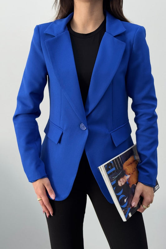 Kadın Blazer Ceket Kısa Düğmeli Astarlı Vatkalı Ceket