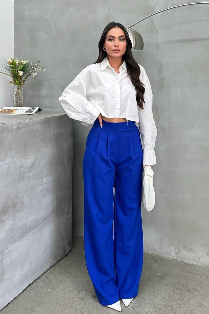 Kadın Palazzo Pantolon Beli Cırtlı Çift Cepli Bol Paça Pantolon Camel 36