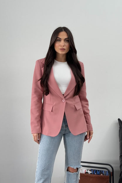 Kadın Blazer Ceket Kısa Düğmeli Astarlı Vatkalı Ceket BEJ 36